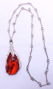 Vintage Amber & Sterling Silver Pendant Necklace