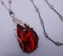 Load image into Gallery viewer, Vintage Amber &amp; Sterling Silver Pendant Necklace