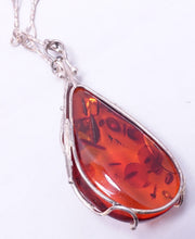 Load image into Gallery viewer, Vintage Amber &amp; Sterling Silver Pendant Necklace