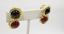 Load image into Gallery viewer, Vintage Faux Carnelian &amp; Blue Stone Gold Tone Earrings