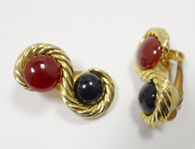 Load image into Gallery viewer, Vintage Faux Carnelian &amp; Blue Stone Gold Tone Earrings