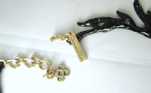 Signed Vintage Oscar De La Renta Black Enamel Branch Necklace