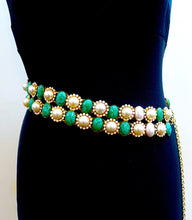Load image into Gallery viewer, Vintage 1960&#39;s K.J. L. Rare Faux Pearl &amp; Green Stone Belt