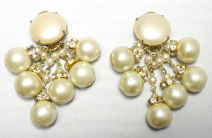 Vintage Signed DeMario Faux Pearl & Crystal Earrings