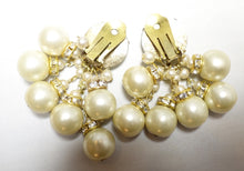 Load image into Gallery viewer, Vintage Signed DeMario Faux Pearl &amp; Crystal Earrings