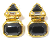Load image into Gallery viewer, Signed Kenneth Jay Lane Black &amp; Clear Rhinestone Earrings