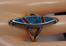 Load image into Gallery viewer, Vintage Turquoise, Coral Sterling Silver Ring, Sz 9