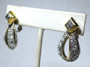 Vintage 1960s Clear Crystal Gold & Silver Tone Earrings