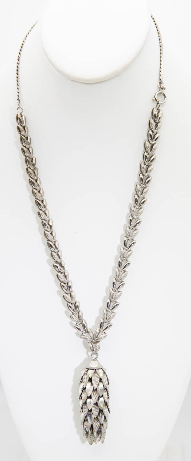 Vintage Chrome Acorn Necklace  - JD10818