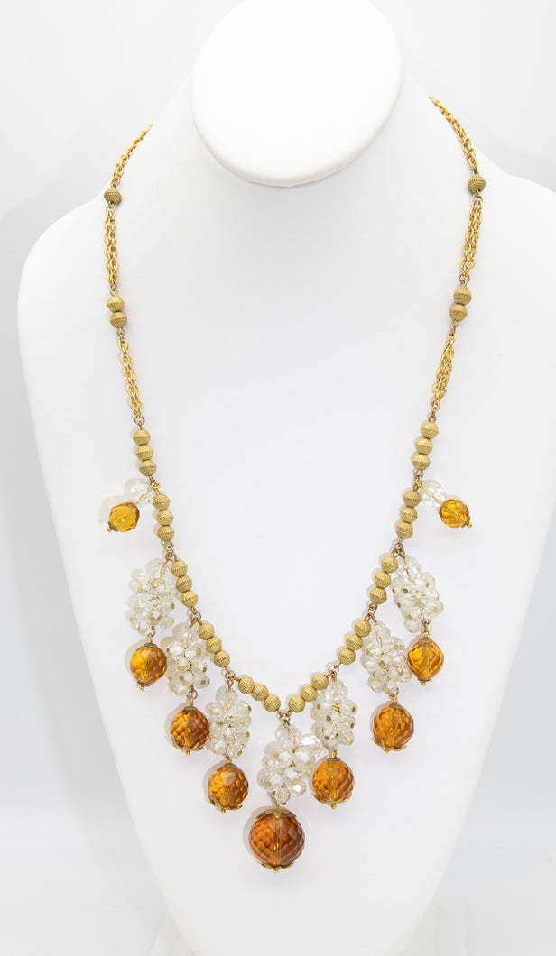 Vintage Faux Gold and Crystal and Amber Glass Drops - JD10654