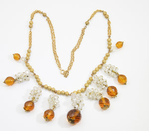 Vintage Faux Gold and Crystal and Amber Glass Drops - JD10654