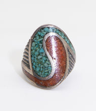 Load image into Gallery viewer, Navajo Pawn Coral Turquoise Sterling Silver Ring - JD10739