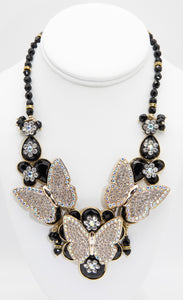 Signed Anka Black Jet & Colorful Butterfly Necklace - JD10590