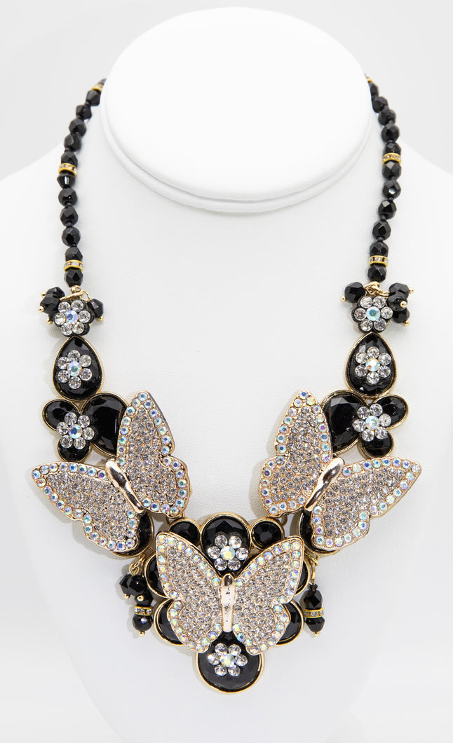 Signed Anka Black Jet & Colorful Butterfly Necklace - JD10590