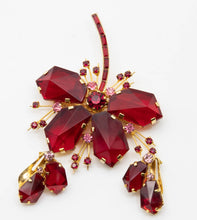 Load image into Gallery viewer, Vintage Rare Red Crystal Made in Austria Pin and Earring Set  - JD10815