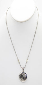 Vintage Signed Avon Chrome Locket Necklace - JD10865