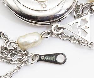 Vintage Signed Avon Chrome Locket Necklace - JD10865