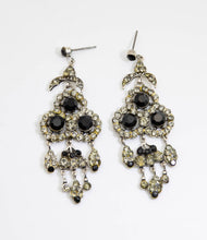Load image into Gallery viewer, Vintage Drop Black and Clear Rhinestone Pierced Earrings - JD10832
