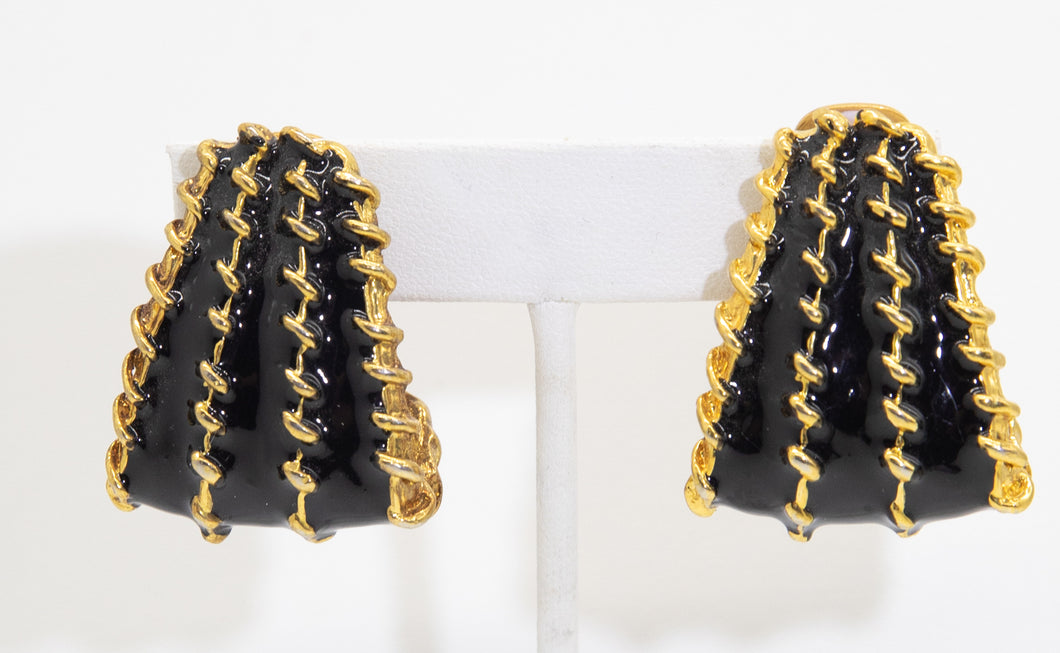 Vintage Black Enamel Earrings - JD10736