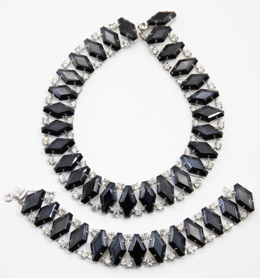 Black and Crystal Deco Necklace and Bracelet Set  - JD10884