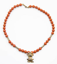 Load image into Gallery viewer, Vintage Signed “R” Carnelian Bead Frog Necklace - JD10869