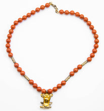 Load image into Gallery viewer, Vintage Signed “R” Carnelian Bead Frog Necklace - JD10869