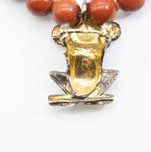 Vintage Signed “R” Carnelian Bead Frog Necklace - JD10869