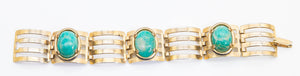 Vintage 50s Faux Gold and Green Stoned Bracelet - JD10890