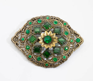 Large Unusual Vintage Czech green stone pin - JD11027