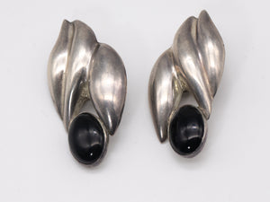 Vintage Signed Sterling Silver Onyx Earrings  - JD10561A