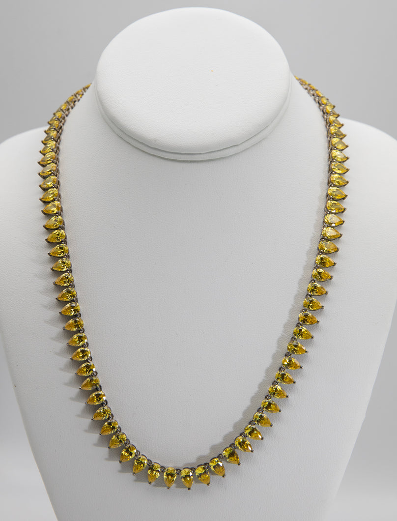 Vintage Sterling Silver Yellow CZ Necklace - JD10617
