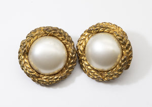 Vintage Signed Chanel 29 Faux Pearl & Garland Earrings - JD10700