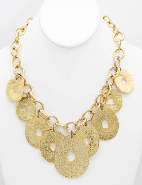 Two-in-One Hammered 9 Donuts Medallion Necklace - JD10985