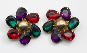 Vintage Large Multi-colored Glass Earrings - JD10887