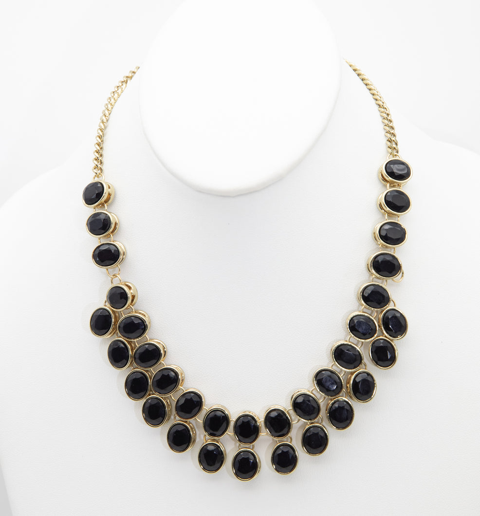 Vintage Clear and Black Bazeled Disks Double Sided Necklace - JD10780