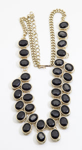 Vintage Clear and Black Bazeled Disks Double Sided Necklace - JD10780
