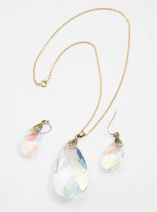 Vintage Deco Iridescent Crystals Necklace &  Earrings Set  - JD10826