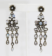 Load image into Gallery viewer, Vintage Black Metal and Iridescent Stone Drop Pierced Earrings  - JD10828