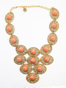 Vintage Czech Filigree Coral Necklace  - JD10772