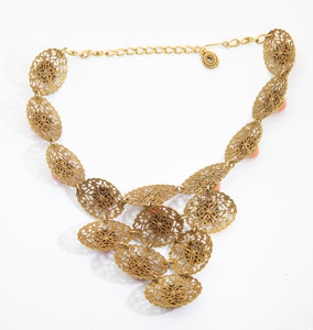 Vintage Czech Filigree Coral Necklace  - JD10772