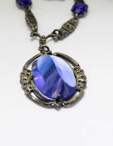 Unique Deco Blue Stoned Necklace - JD10639