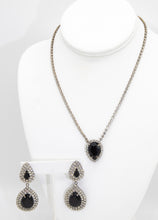 Load image into Gallery viewer, Vintage Unsigned Rhinestone and Black Drops Necklace and earrings set  - JD10741