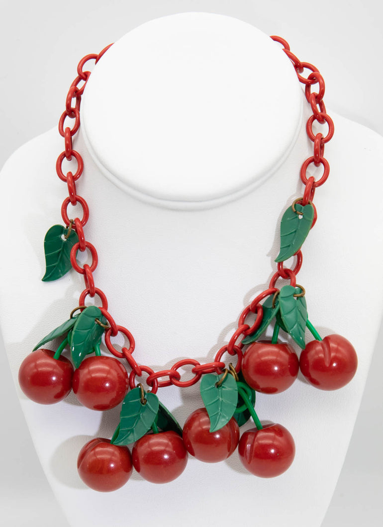 Vintage Deco 1930s All Original Bakelite Cherries Necklace - JD10808