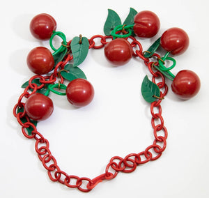 Vintage Deco 1930s All Original Bakelite Cherries Necklace - JD10808
