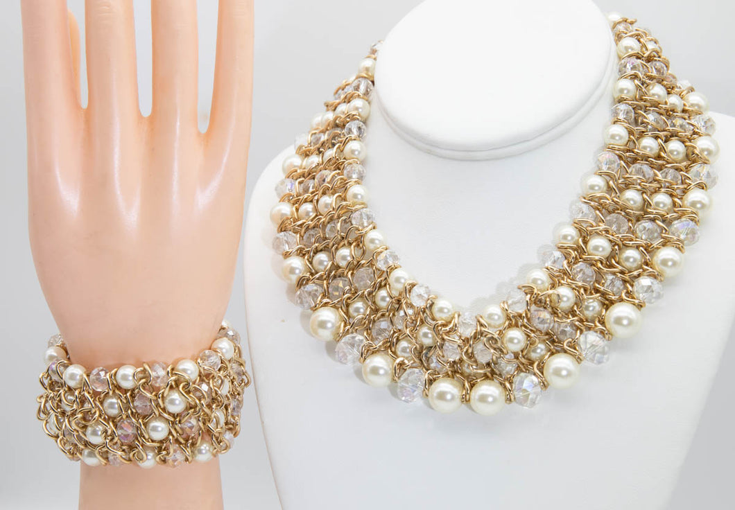 Vintage Pearl and Iridescent Necklace and Bracelet Set - JD10841