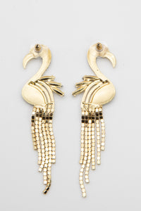 Long Dangling Flamingo Rhinestone Earrings - JD10604