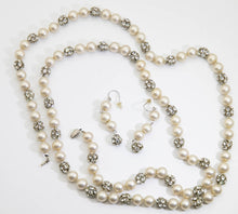 Load image into Gallery viewer, Deco Pearl and Rhinestone Balls of Light Necklace and Earrings Set - JD10973