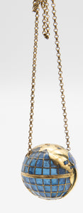 Signed Dyadema Sterling Silver World Globe Pendant Necklace  - JD10583