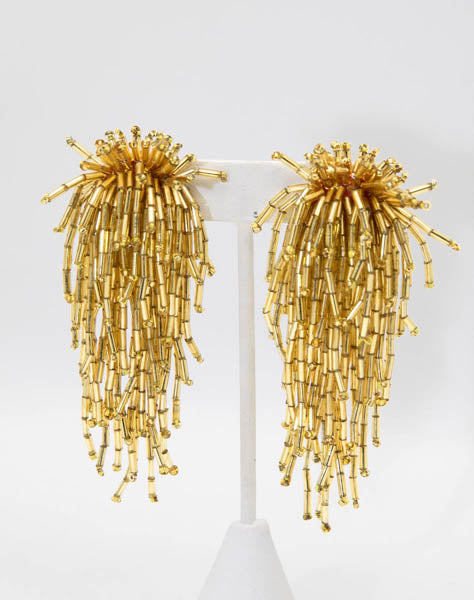 Gold Glass Bead Dangle Earrings  - JD10987