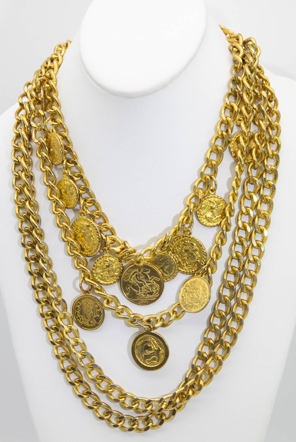 Vintage Queen Elizabeth Coin Faux Gold Necklace - JD10861